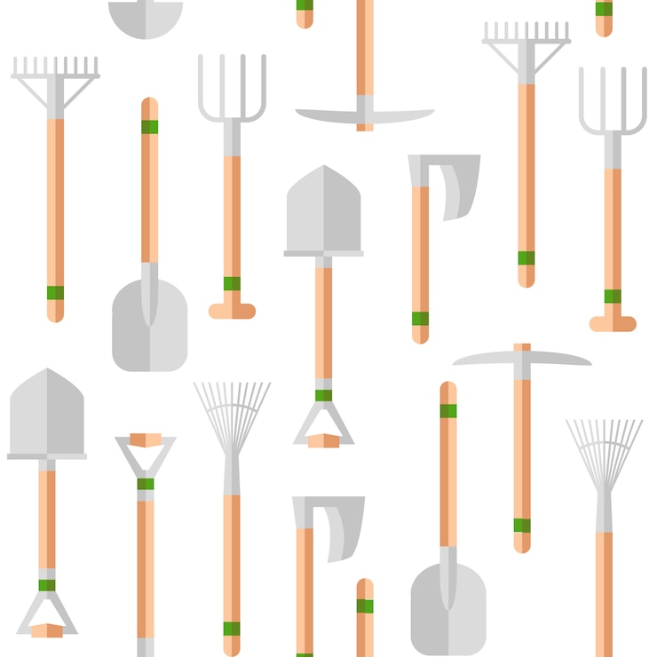 Vettore gratuito giardinaggio e orticoltura, attrezzi per hobby, cassette di verdure e piante.