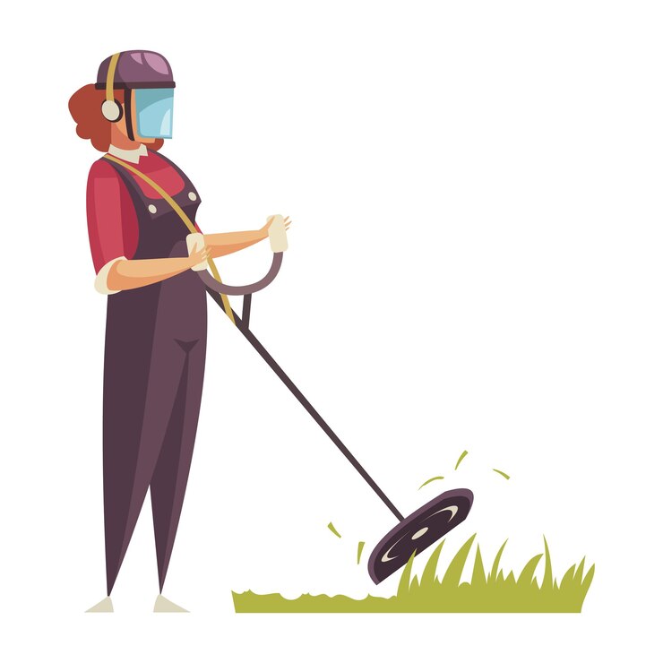 Vettore gratuito giardiniere professionista erba arbusti alberi siepi composizione con carattere di donna con macchina tagliaerba illustrazione vettoriale