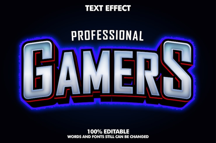 Vettore gratuito giocatori di e-sport effetto testo con contorno di luce blu