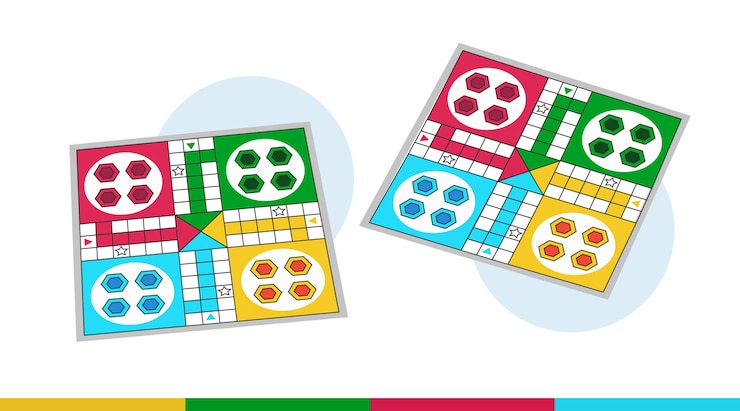 Vettore gratuito gioco da tavolo ludo in diverse prospettive