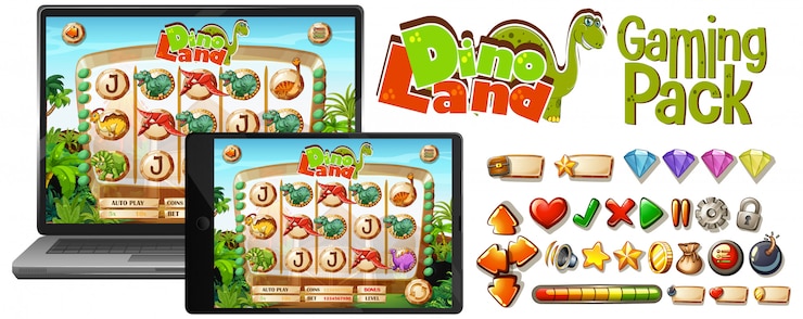 Vettore gratuito gioco di dinosauri sullo schermo del laptop