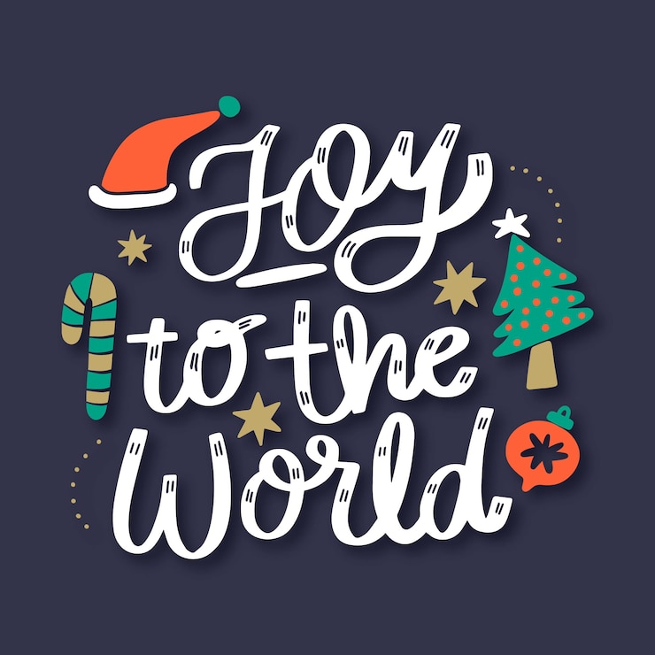 Vettore gratuito gioia natalizia disegnata a mano per il mondo lettering