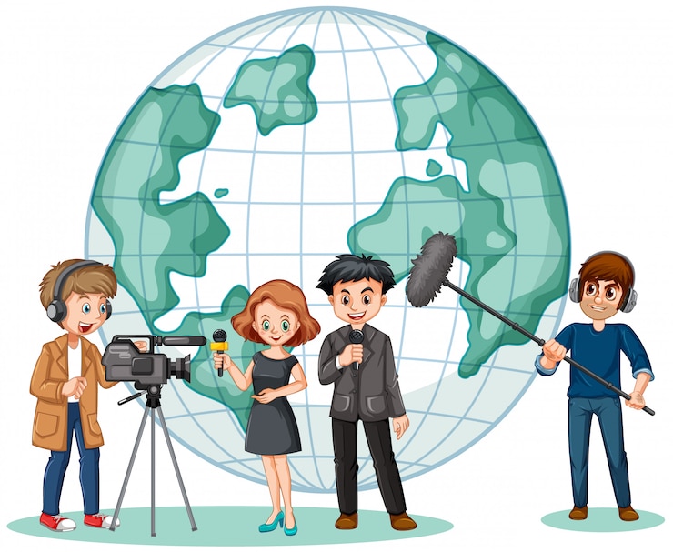 Vettore gratuito giornalista e fotografo con il globo