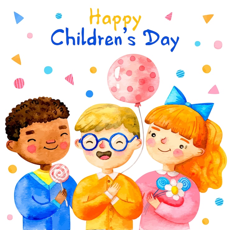 Vettore gratuito giornata dei bambini dell'acquerello con coriandoli