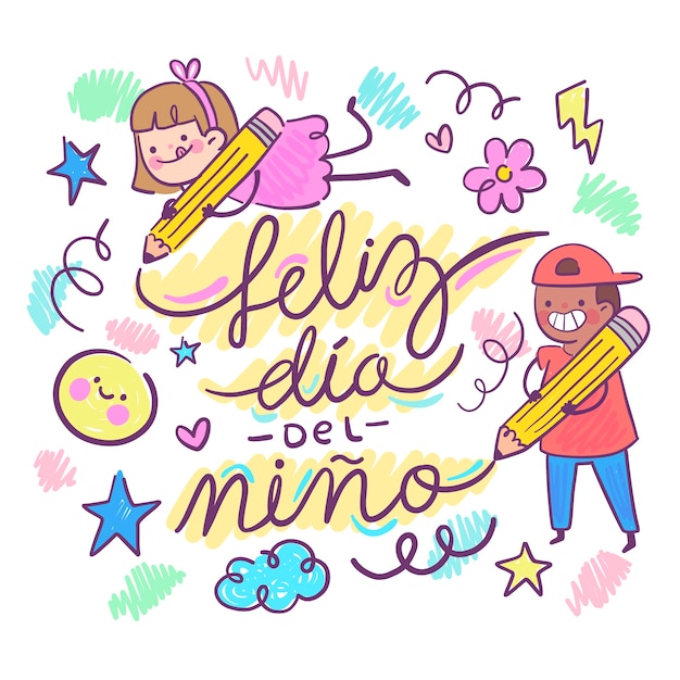 Giornata dei bambini disegnata a mano in caratteri spagnoli