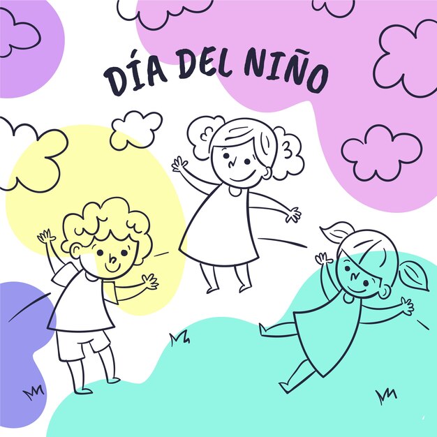 Giornata dei bambini disegnata a mano nell'illustrazione spagnola
