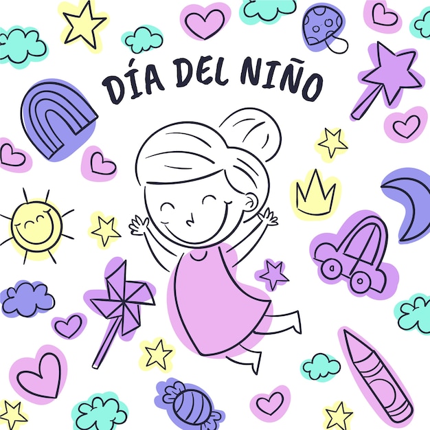 Giornata dei bambini disegnata a mano nell'illustrazione spagnola