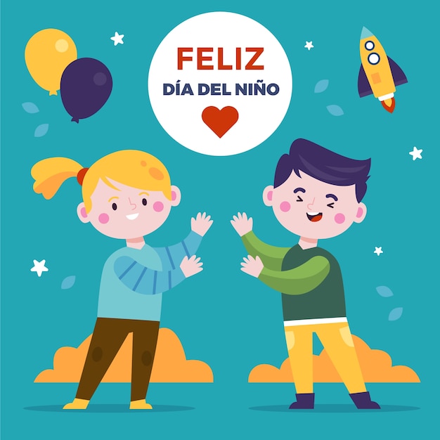 Giornata dei bambini piatta nell'illustrazione spagnola