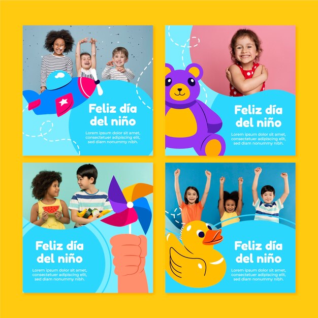Giornata dei bambini piatta nella raccolta di post instagram spagnoli