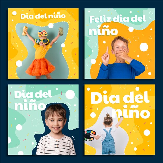 Giornata dei bambini piatti disegnati a mano nella raccolta spagnola di ig post