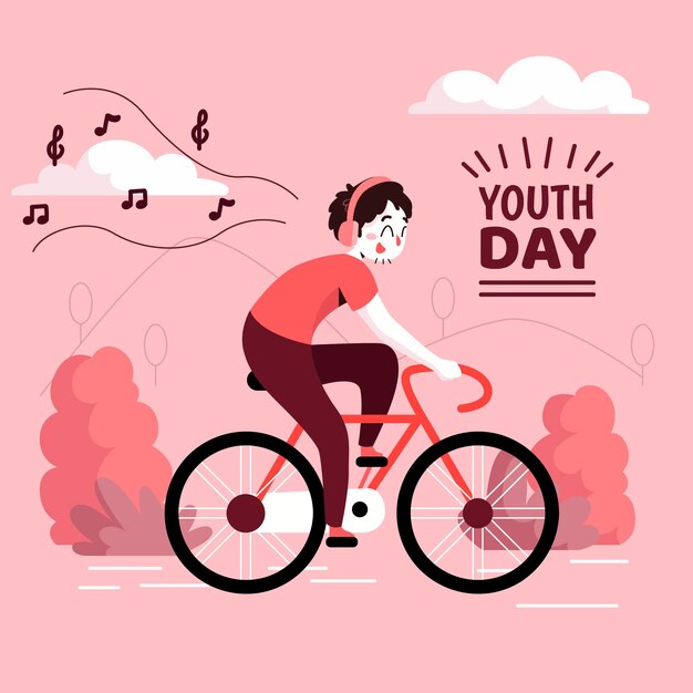 Giornata della gioventù con ciclista che ascolta la musica in cuffia