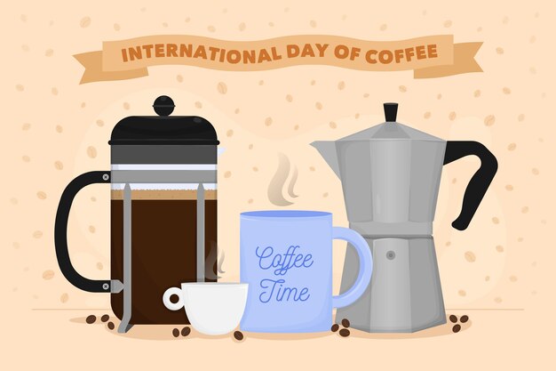 Giornata internazionale del caffè disegnata a mano