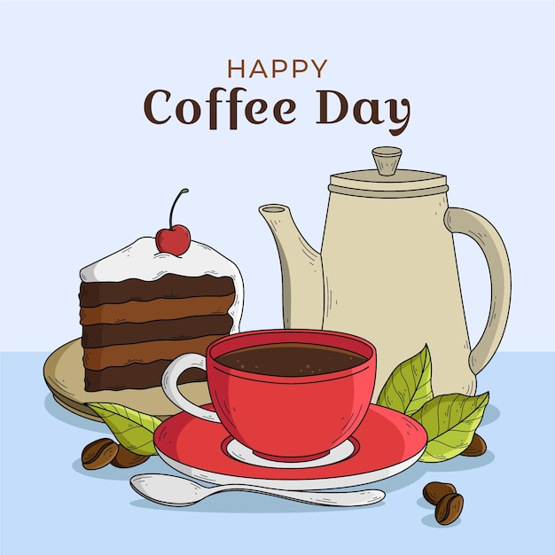 Giornata internazionale del caffè disegnata a mano