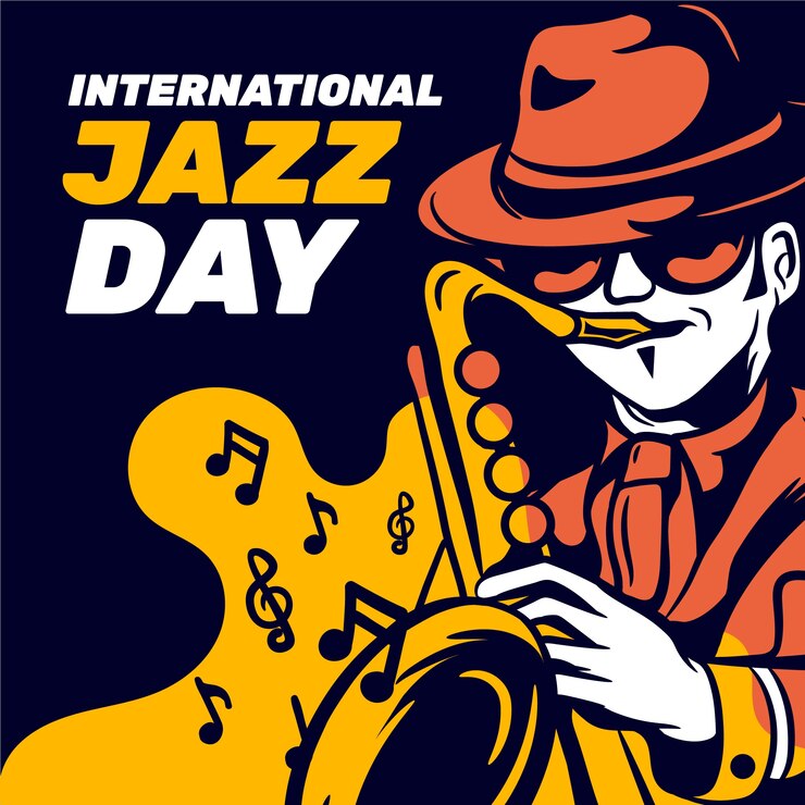 Vettore gratuito giornata internazionale del jazz con uomo che suona il sassofono