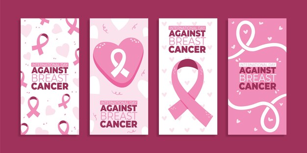 Giornata internazionale piatta disegnata a mano contro la raccolta di storie di Instagram sul cancro al seno
