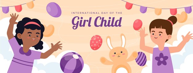 Giornata internazionale piatta disegnata a mano del modello di copertina dei social media della bambina