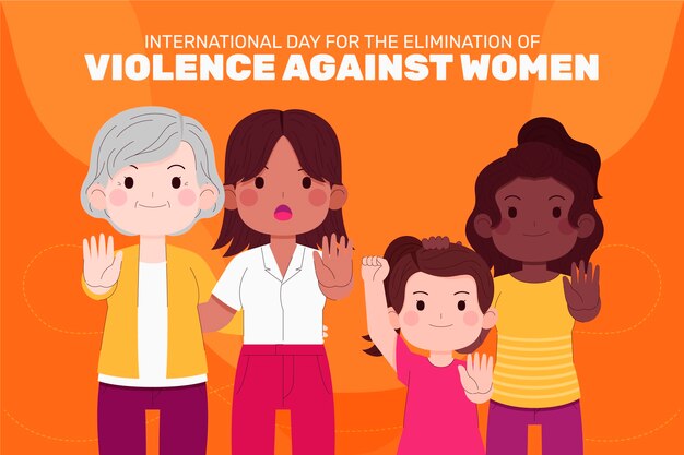 Giornata internazionale piatta disegnata a mano per l'eliminazione della violenza contro lo sfondo delle donne