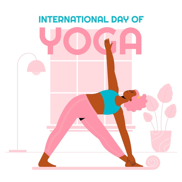 Giornata internazionale piatta organica dell'illustrazione di yoga