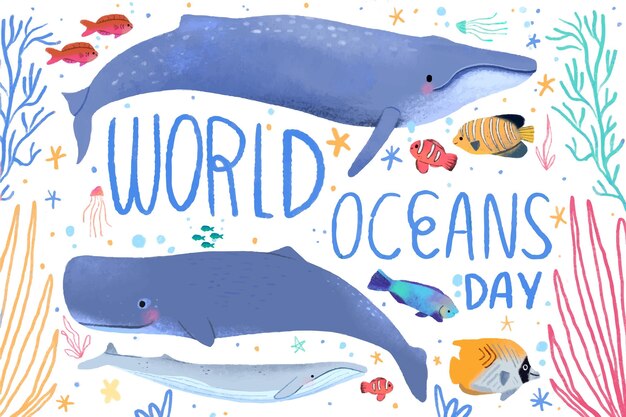 Giornata mondiale degli oceani disegnata a mano