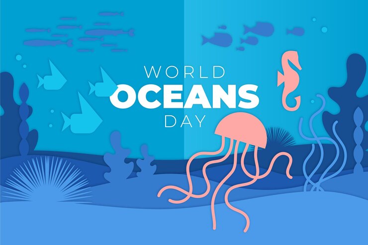 Vettore gratuito giornata mondiale degli oceani in stile carta