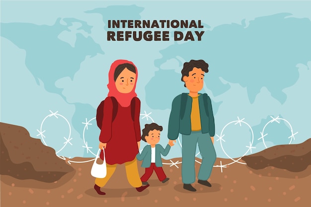 Giornata mondiale del rifugiato design disegnato a mano