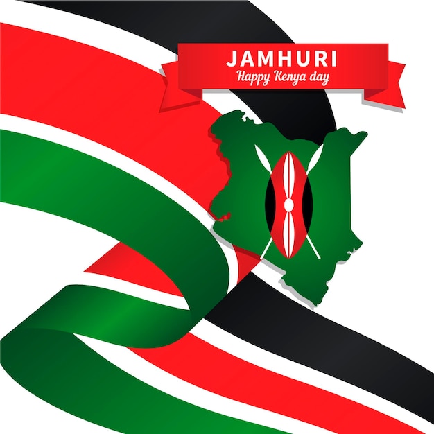 Giorno di jamhuri design piatto con mappa del kenya