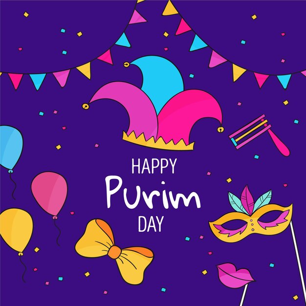 Giorno felice purim disegnato a mano