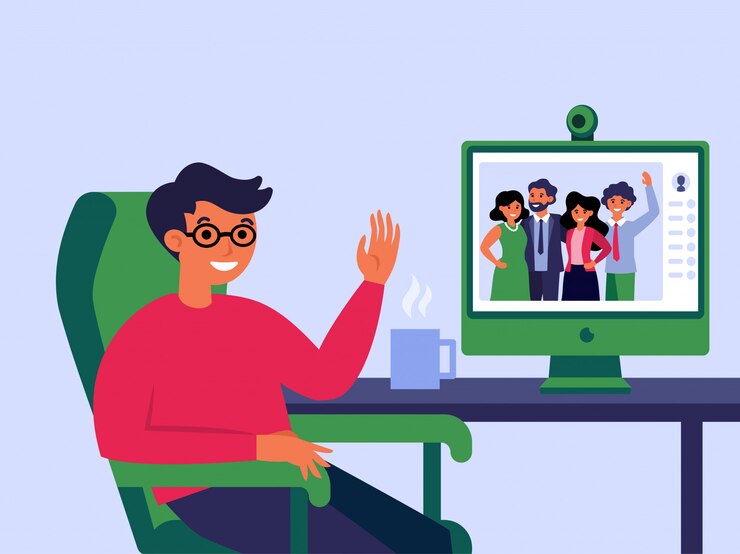 Vettore gratuito giovane che ha chat online con la famiglia