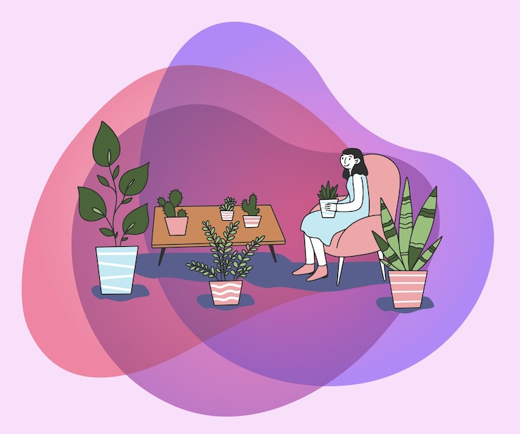 Vettore gratuito giovane donna che tiene una pianta in un vaso, illustrazione vettoriale piatta