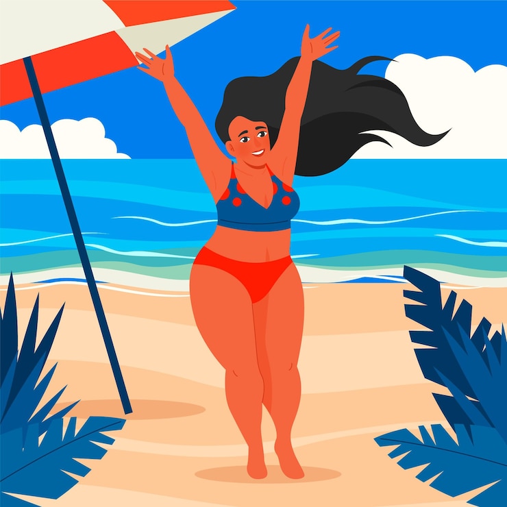 Vettore gratuito giovane donna in bikini illustrazione