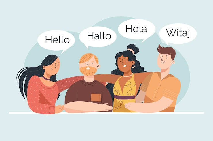 Vettore gratuito giovani che parlano in un gruppo di lingue diverse