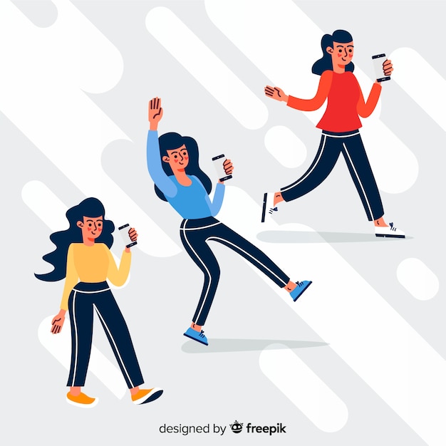 Giovani che tengono l'illustrazione degli smartphones