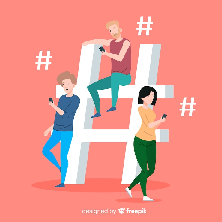 Vettore gratuito giovani con il simbolo dell'hashtag