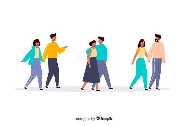 Giovani coppie che camminano insieme illustrazione