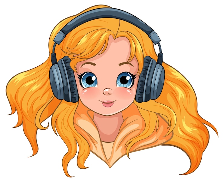 Vettore gratuito giovani femminili che indossano le cuffie per ascoltare la musica in testa
