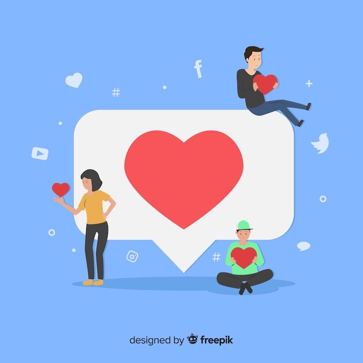 Vettore gratuito giovani in cerca di mi piace sui social media