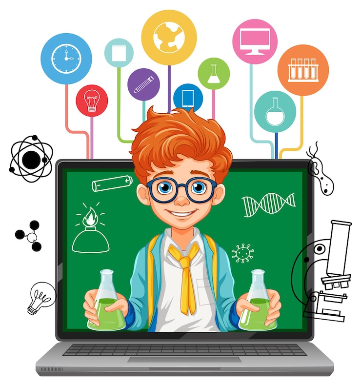Vettore gratuito giovani scienziati che imparano online