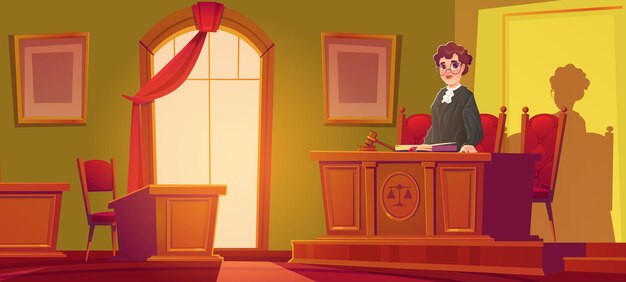 Giudice donna in aula con martello e documenti