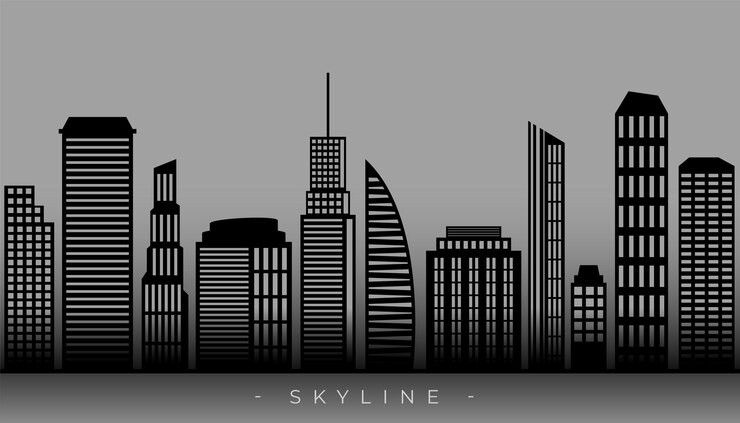 Vettore gratuito gli edifici moderni della skyline segnalano il futuro dell'architettura