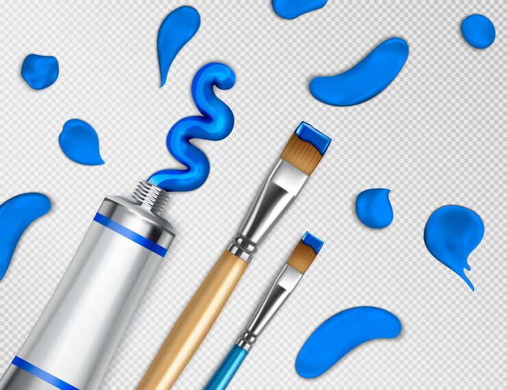 Vettore gratuito gli strumenti dell'artista dipingono una composizione realistica con pezzi di vernice che escono dal tubo con due pennelli illustrazione vettoriale