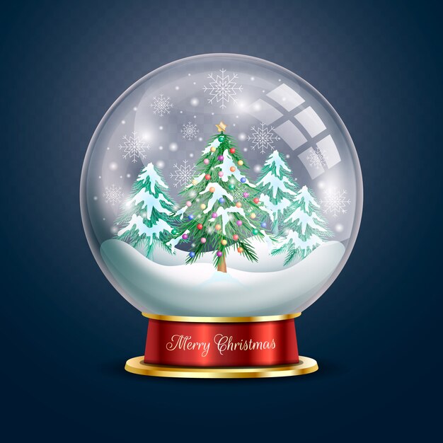 Globo della palla di neve con l'albero di Natale