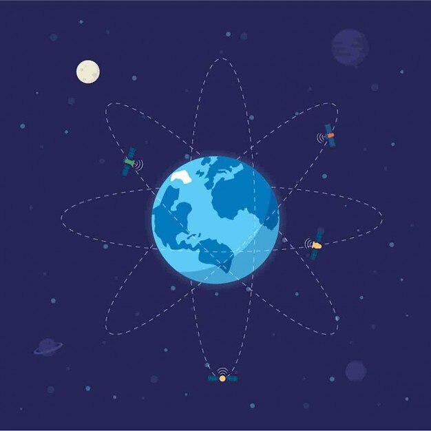 Vettore gratuito globo della terra con i satelliti in giro