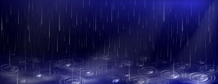 Vettore gratuito gocce d'acqua che cadono e increspature della pozzanghera su sfondo blu scuro