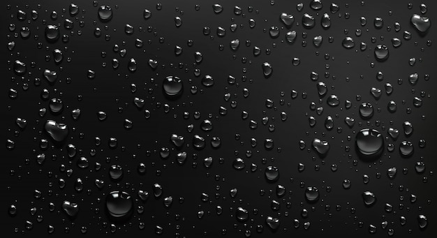 Gocce d'acqua di condensa su fondo di vetro nero