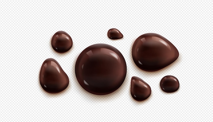Vettore gratuito gocce di cioccolato liquido marrone scuro ganache lucido