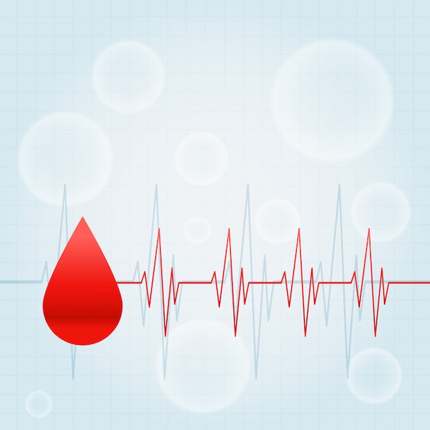 Goccia di sangue con linee di battito cardiaco sfondo medico