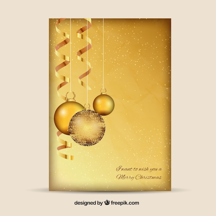 Vettore gratuito golden christmas card palle