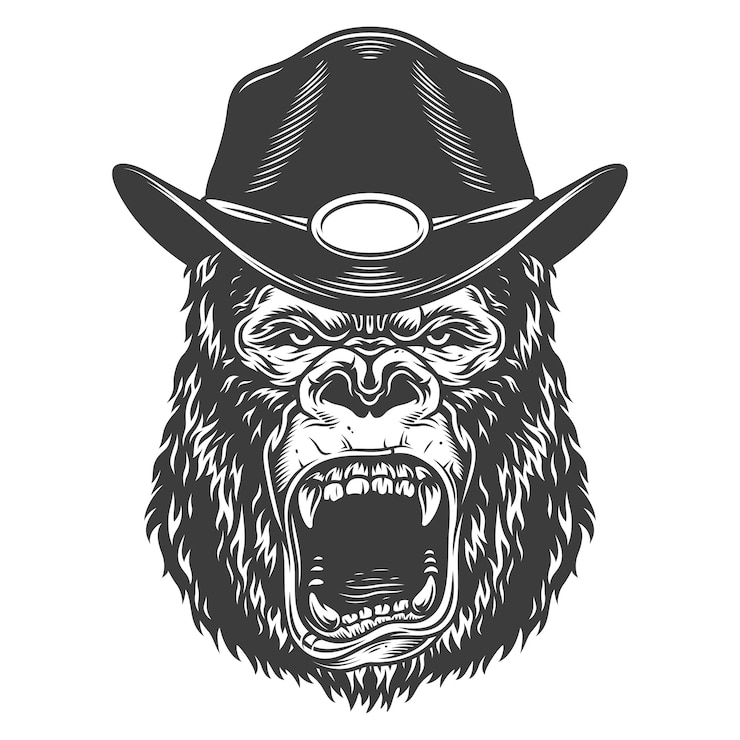 Vettore gratuito gorilla arrabbiato in stile monocromatico