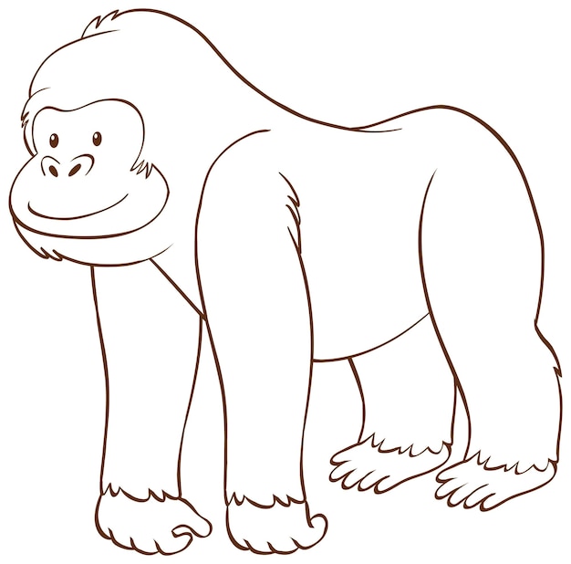 Gorilla in stile semplice doodle su sfondo bianco