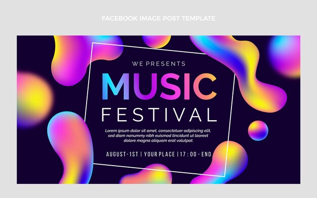 Gradient colorful music festival post su Facebook